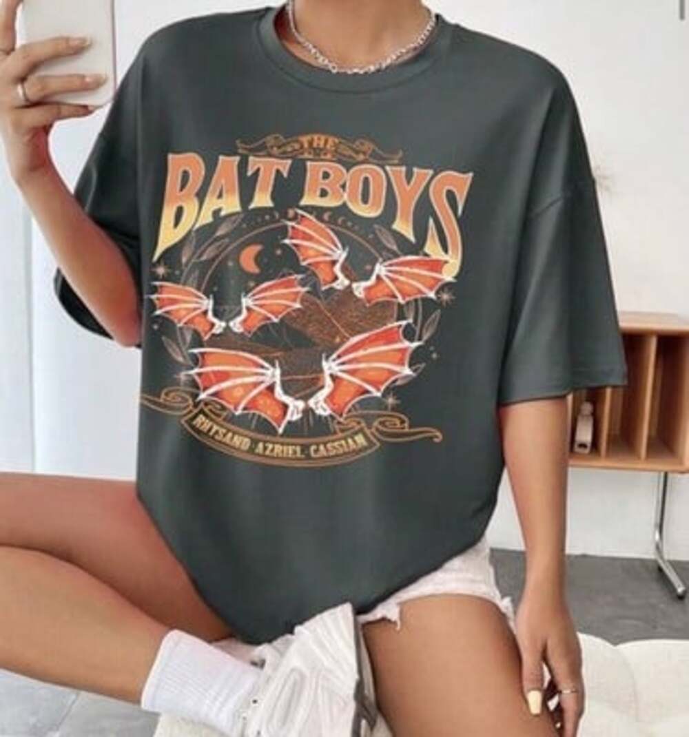 Women's Gray Oversized Relaxed Fit Jersey Bat Boys Graphic Tee XL  ACOTAR Series